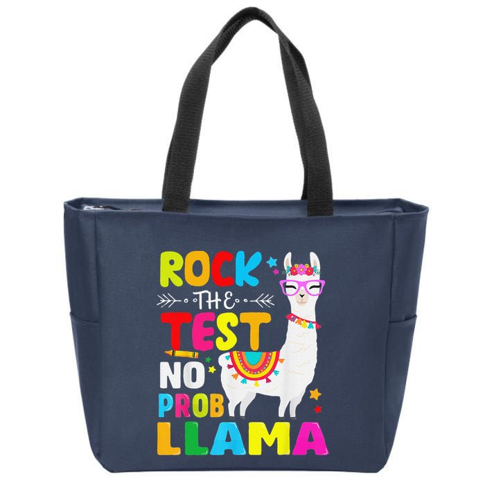 Testing Day Rock The Test Teaching No Prob Llama Teacher Zip Tote Bag