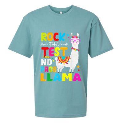 Testing Day Rock The Test Teaching No Prob Llama Teacher Sueded Cloud Jersey T-Shirt
