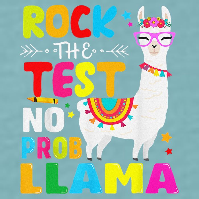 Testing Day Rock The Test Teaching No Prob Llama Teacher Sueded Cloud Jersey T-Shirt