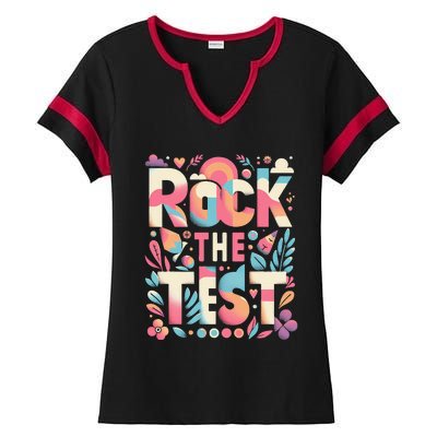 Testing Day Rock The Test Motivational Teacher Student Ladies Halftime Notch Neck Tee