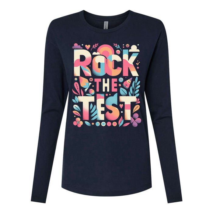 Testing Day Rock The Test Motivational Teacher Student Womens Cotton Relaxed Long Sleeve T-Shirt