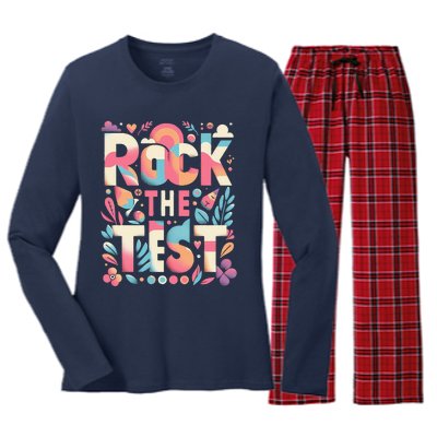 Testing Day Rock The Test Motivational Teacher Student Women's Long Sleeve Flannel Pajama Set 