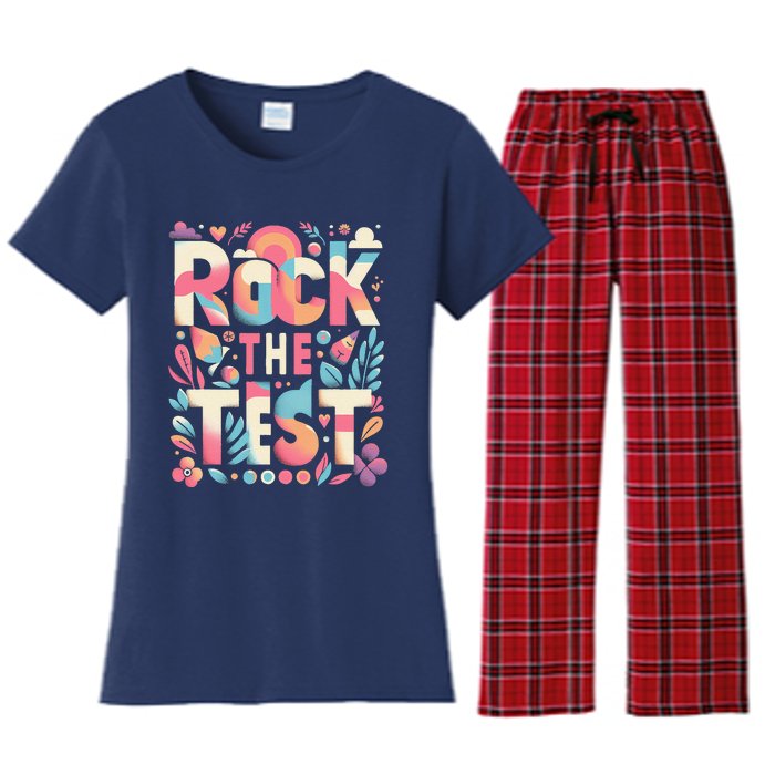 Testing Day Rock The Test Motivational Teacher Student Women's Flannel Pajama Set