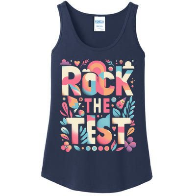 Testing Day Rock The Test Motivational Teacher Student Ladies Essential Tank