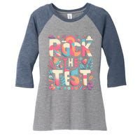 Testing Day Rock The Test Motivational Teacher Student Women's Tri-Blend 3/4-Sleeve Raglan Shirt