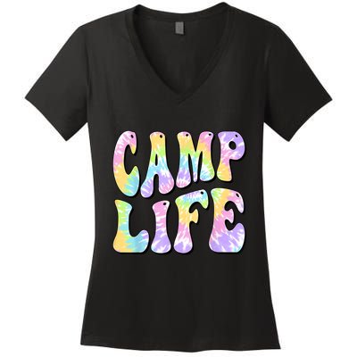 Tie Die Retro Camping Summer For Girl Summer Camp Life Gift Women's V-Neck T-Shirt