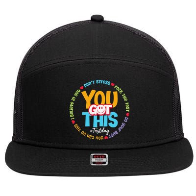 Test Day Rock The Test Teacher Testing Day You Got This 7 Panel Mesh Trucker Snapback Hat