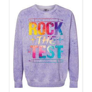 Tie Dye Rock The Test Happy Testing Day Teacher Appreciation Colorblast Crewneck Sweatshirt