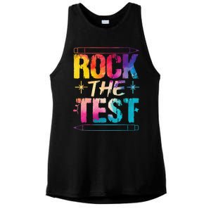 Tie Dye Rock The Test Happy Testing Day Teacher Appreciation Ladies PosiCharge Tri-Blend Wicking Tank