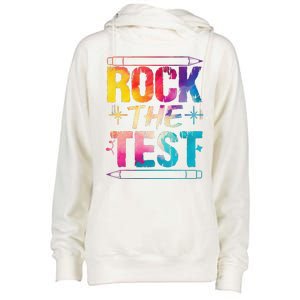 Tie Dye Rock The Test Happy Testing Day Teacher Appreciation Womens Funnel Neck Pullover Hood