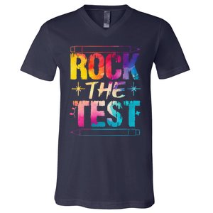 Tie Dye Rock The Test Happy Testing Day Teacher Appreciation V-Neck T-Shirt