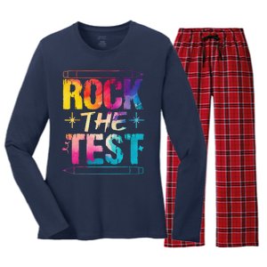 Tie Dye Rock The Test Happy Testing Day Teacher Appreciation Women's Long Sleeve Flannel Pajama Set 