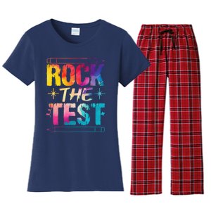 Tie Dye Rock The Test Happy Testing Day Teacher Appreciation Women's Flannel Pajama Set