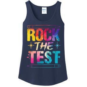 Tie Dye Rock The Test Happy Testing Day Teacher Appreciation Ladies Essential Tank