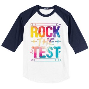 Tie Dye Rock The Test Happy Testing Day Teacher Appreciation Baseball Sleeve Shirt