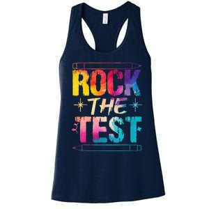 Tie Dye Rock The Test Happy Testing Day Teacher Appreciation Women's Racerback Tank