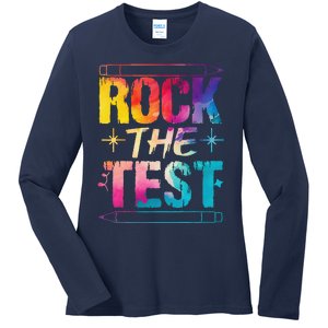 Tie Dye Rock The Test Happy Testing Day Teacher Appreciation Ladies Long Sleeve Shirt