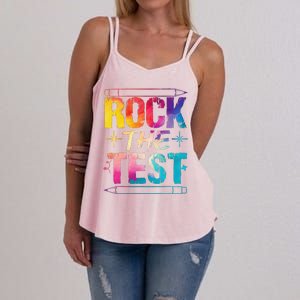 Tie Dye Rock The Test Happy Testing Day Teacher Appreciation Women's Strappy Tank