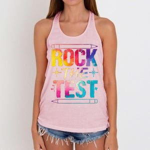 Tie Dye Rock The Test Happy Testing Day Teacher Appreciation Women's Knotted Racerback Tank