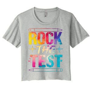 Tie Dye Rock The Test Happy Testing Day Teacher Appreciation Women's Crop Top Tee