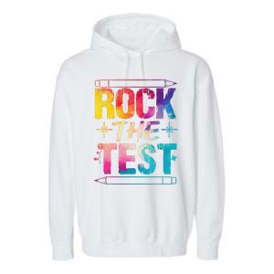 Tie Dye Rock The Test Happy Testing Day Teacher Appreciation Garment-Dyed Fleece Hoodie