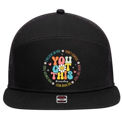 Test Day Rock The Test Teacher Testing Day You Got This 7 Panel Mesh Trucker Snapback Hat