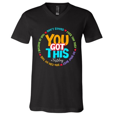 Test Day Rock The Test Teacher Testing Day You Got This V-Neck T-Shirt