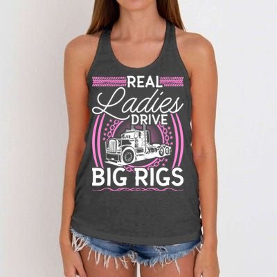 Truck Driver Real Ladies Drive Big Rigs Trucker Great Gift Women's Knotted Racerback Tank