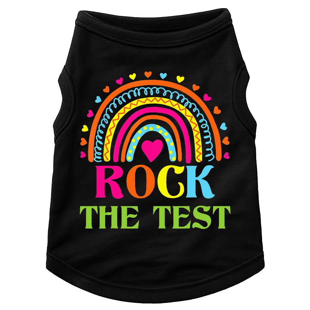 Test Day Rock The Test Teacher Day Rainbow Teacher Doggie Tank