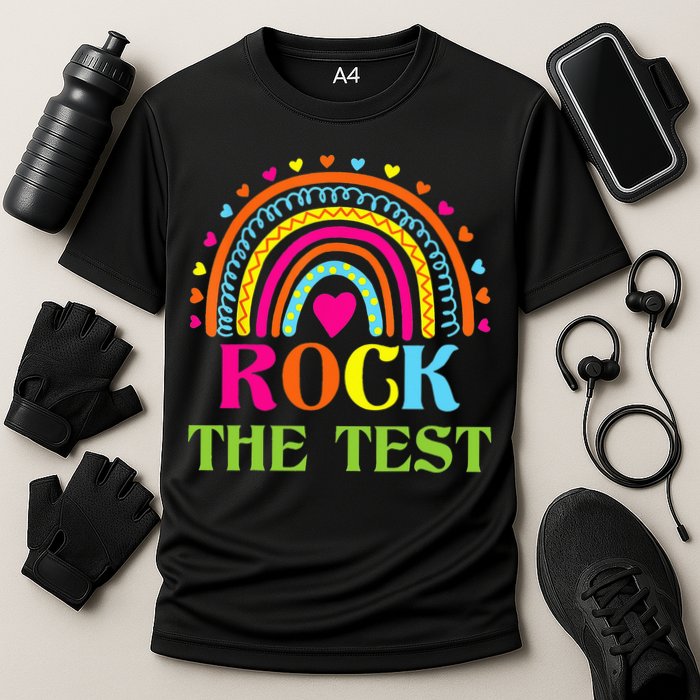 Test Day Rock The Test Teacher Day Rainbow Teacher Cooling Performance Crew T-Shirt