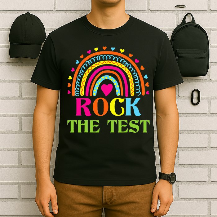 Test Day Rock The Test Teacher Day Rainbow Teacher T-Shirt
