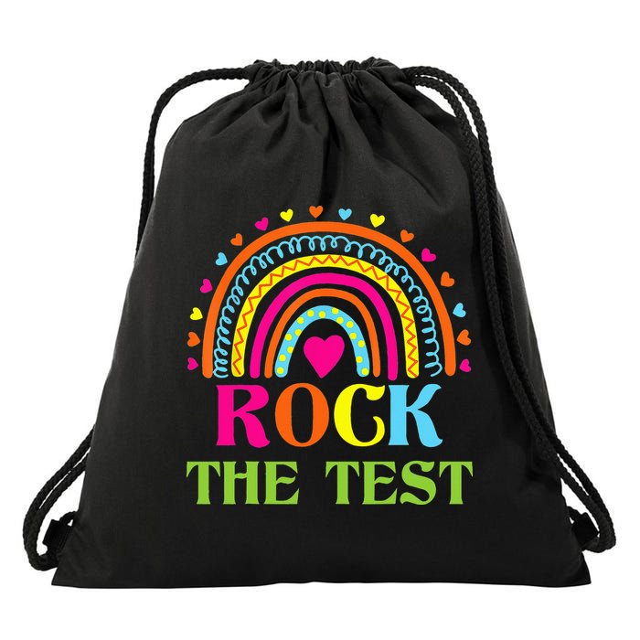 Test Day Rock The Test Teacher Day Rainbow Teacher Drawstring Bag