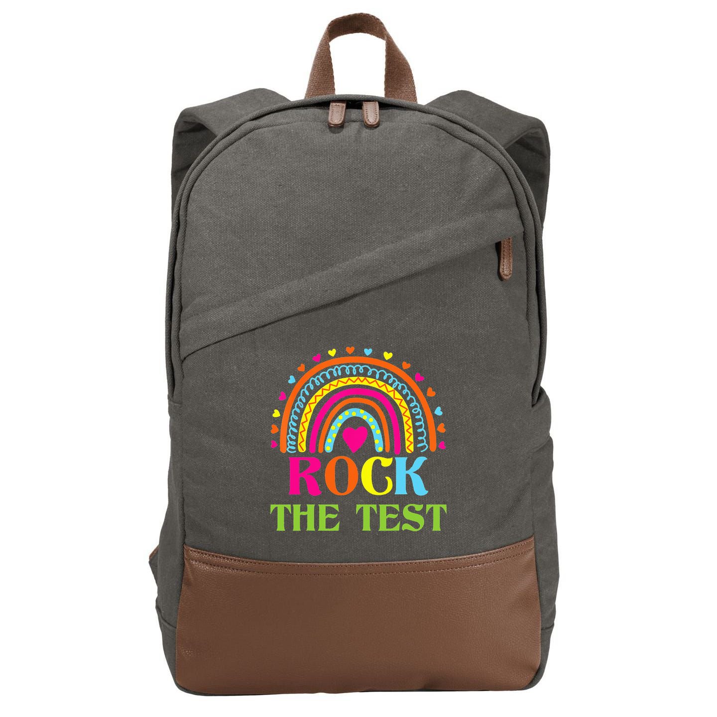 Test Day Rock The Test Teacher Day Rainbow Teacher Cotton Canvas Backpack