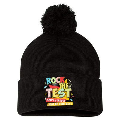 Test Day Rock The Test Dont Stress Do Your Best Teacher Pom Pom 12in Knit Beanie