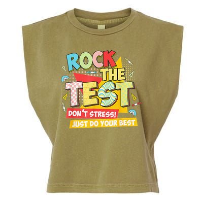 Test Day Rock The Test Dont Stress Do Your Best Teacher Garment-Dyed Women's Muscle Tee