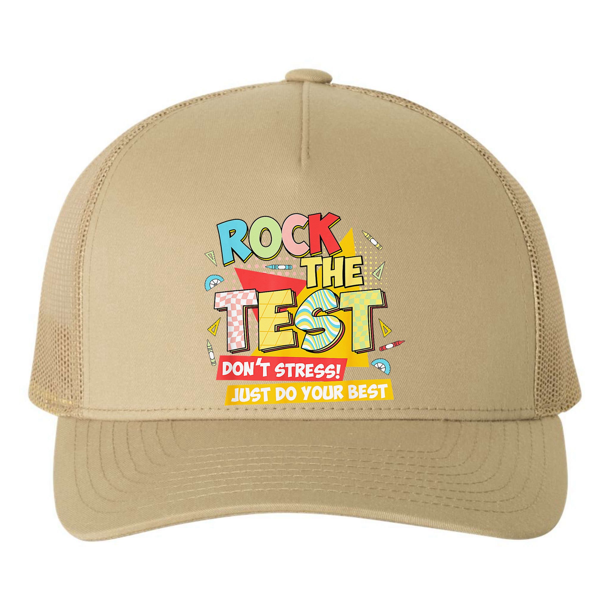 Test Day Rock The Test Dont Stress Do Your Best Teacher Yupoong Adult 5-Panel Trucker Hat