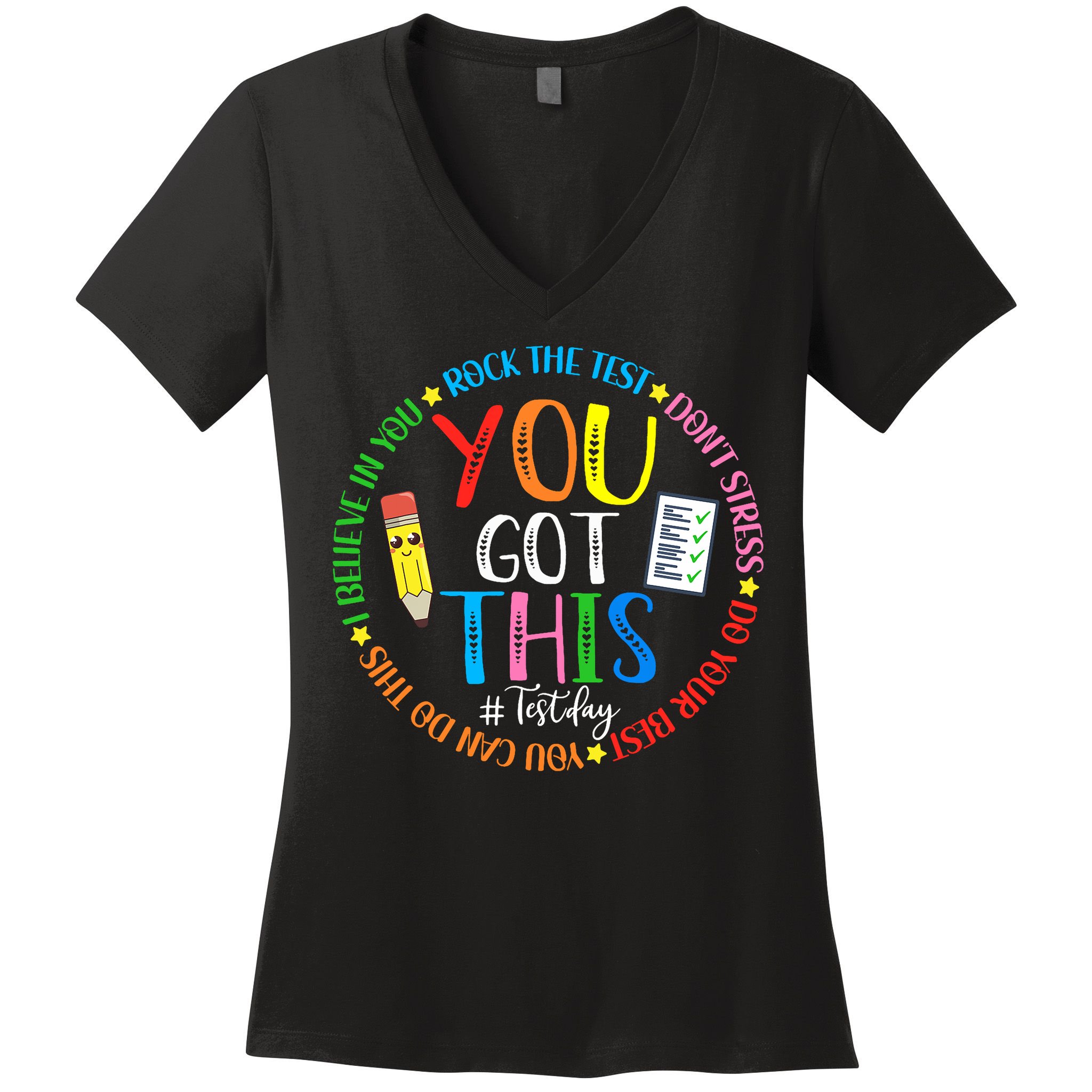 Test Day Rock The Test Teacher Testing Day You Got This Women's V-Neck T-Shirt