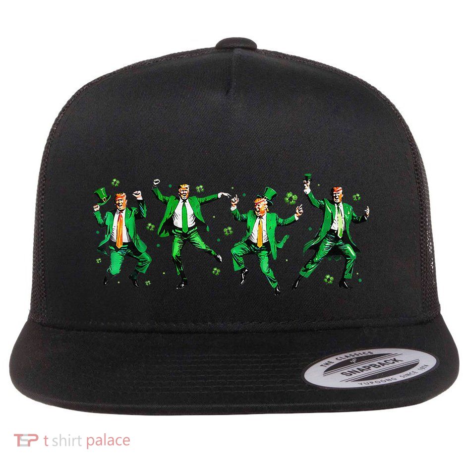 Trump Dance St. PatrickS Day Funny Trump 2025 Patricks Day Flat Bill Trucker Hat