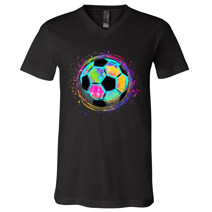 Tie Dye Soccer Ball For All Soccer Lovers V-Neck T-Shirt