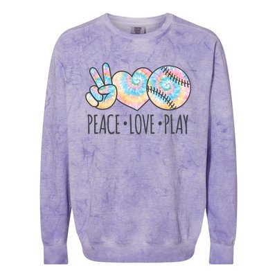 Tie Dye Softball For N Peace Love Play Gift Colorblast Crewneck Sweatshirt