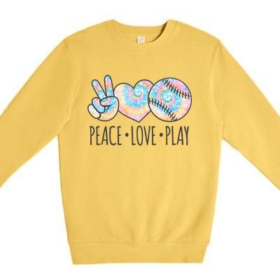 Tie Dye Softball For N Peace Love Play Gift Premium Crewneck Sweatshirt