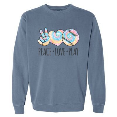 Tie Dye Softball For N Peace Love Play Gift Garment-Dyed Sweatshirt