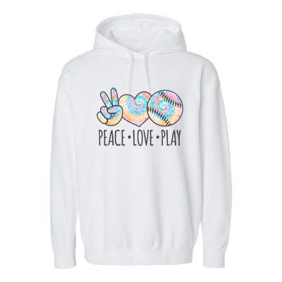 Tie Dye Softball For N Peace Love Play Gift Garment-Dyed Fleece Hoodie