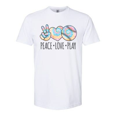 Tie Dye Softball For N Peace Love Play Gift Softstyle CVC T-Shirt