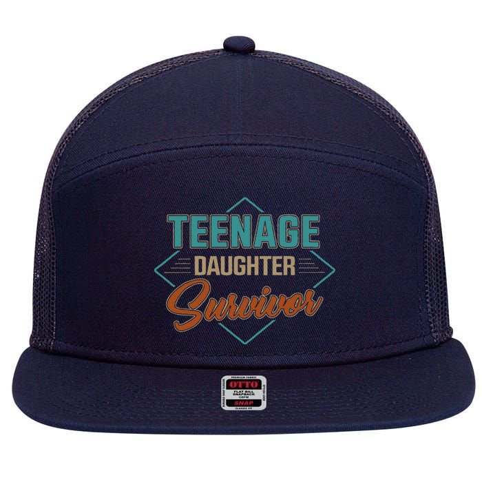 Teenage Daughter Survivor Funny Vintage Fathers Day 7 Panel Mesh Trucker Snapback Hat