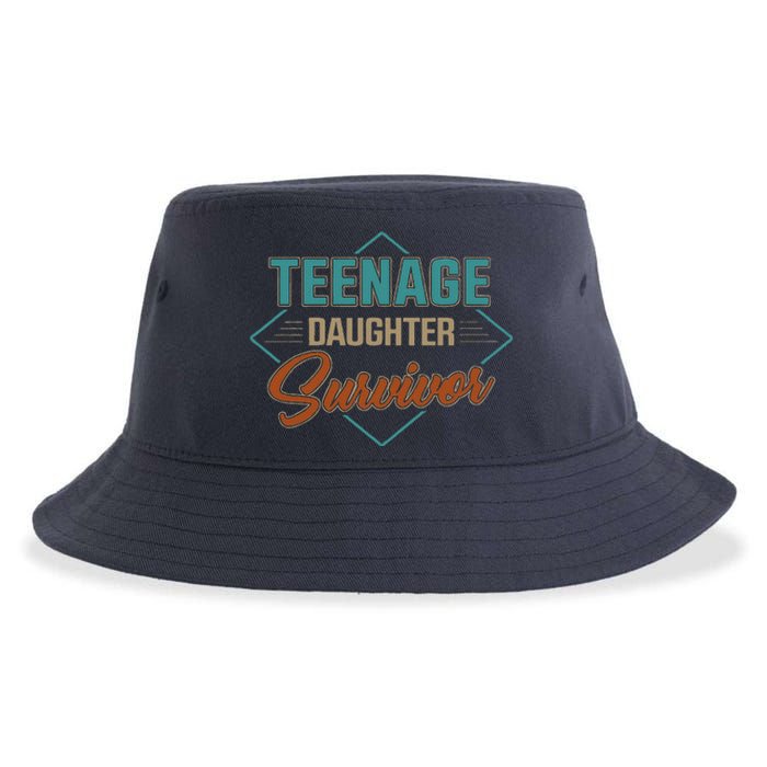 Teenage Daughter Survivor Funny Vintage Fathers Day Sustainable Bucket Hat