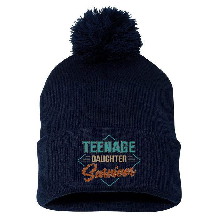 Teenage Daughter Survivor Funny Vintage Fathers Day Pom Pom 12in Knit Beanie