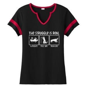 Trex Dino Struggle Is Real Weights Gym Workout Ladies Halftime Notch Neck Tee