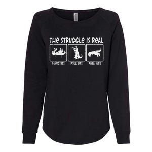 Trex Dino Struggle Is Real Weights Gym Workout Womens California Wash Sweatshirt