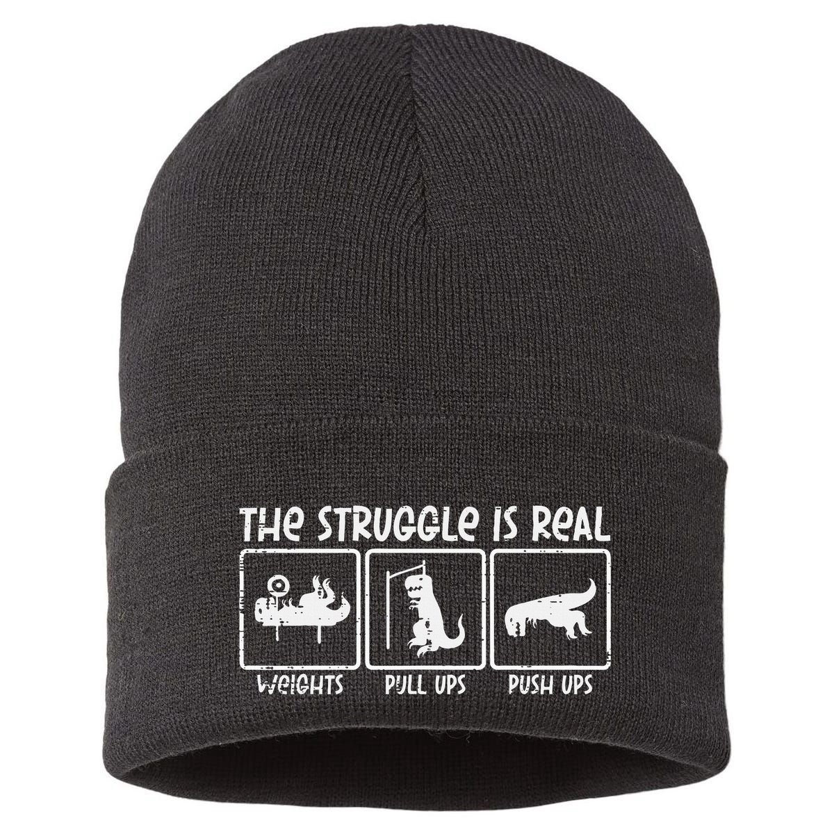 Trex Dino Struggle Is Real Weights Gym Workout Sustainable Knit Beanie